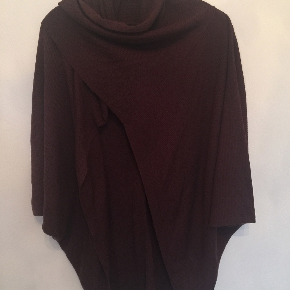 Elizabeth and James Dark Brown Draped Poncho Sweater